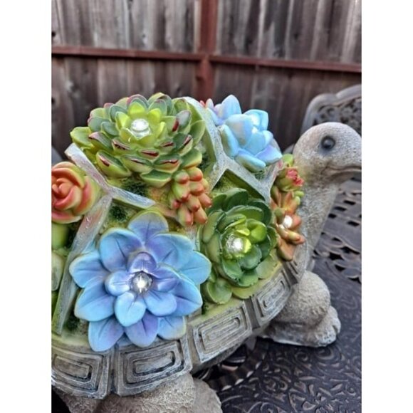 Upgraded 11.5 Inch Solar Garden Statues Turtle Figurine Lights with Succulent - Picture 2 of 2
